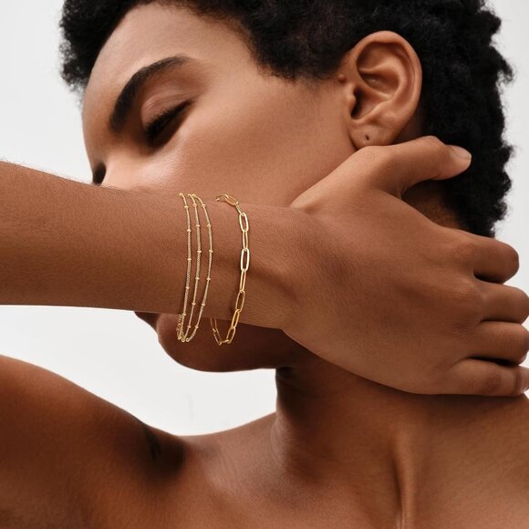 acelet for Women 14K Gold Plated Dainty Chain Simple Jewelry Cute Handmade Minim - Picture 3 of 8